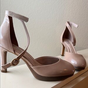 Clarks Blush Patent Ankle-Strap Pumps
